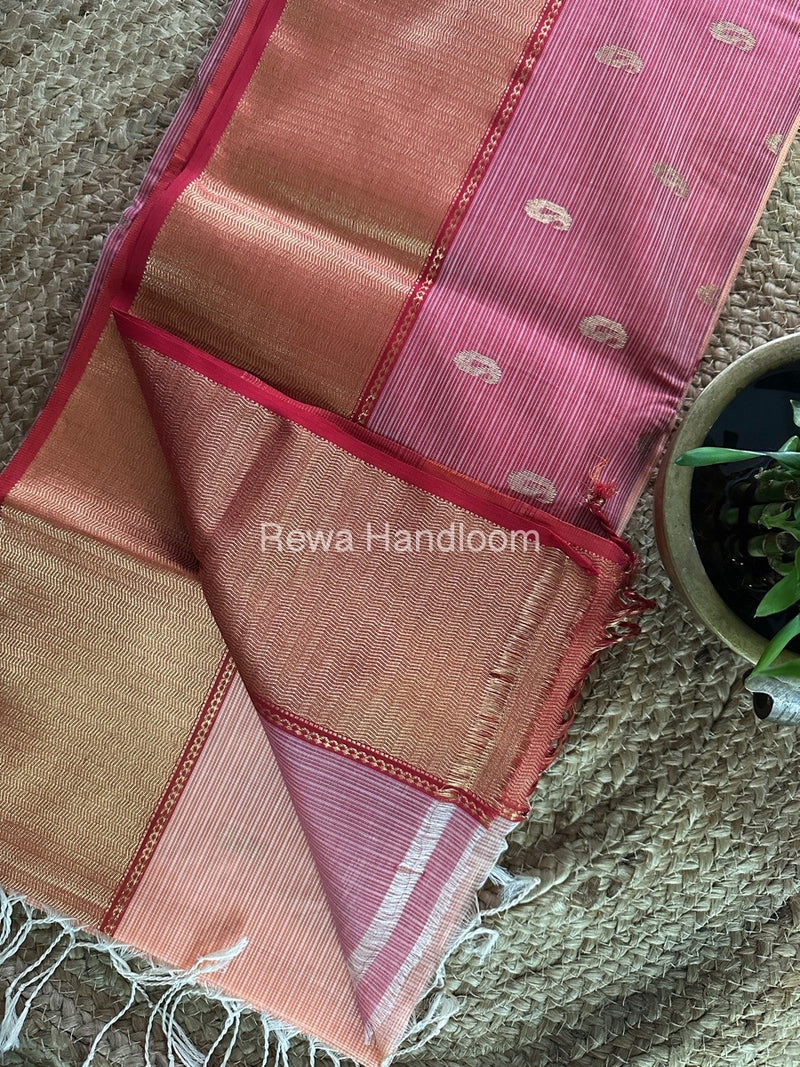 Maheshwari Peach Golden Butti Saree SBP004