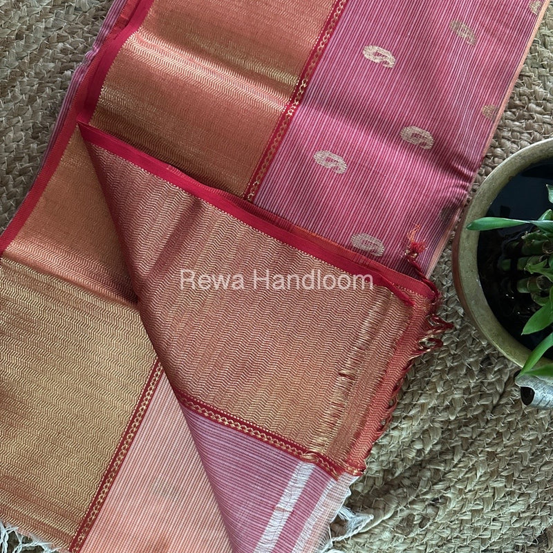 Maheshwari Peach Golden Butti Saree SBP004
