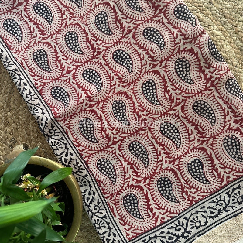 Maheshwari White Red Bagh Print Small Border Saree MTBS031
