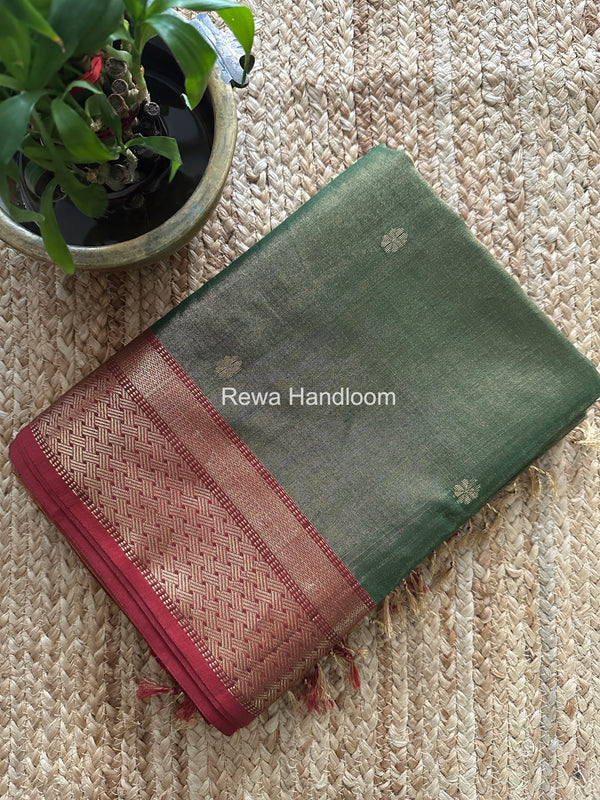 Maheshwari Green Tissue Butti Saree TBBS0121