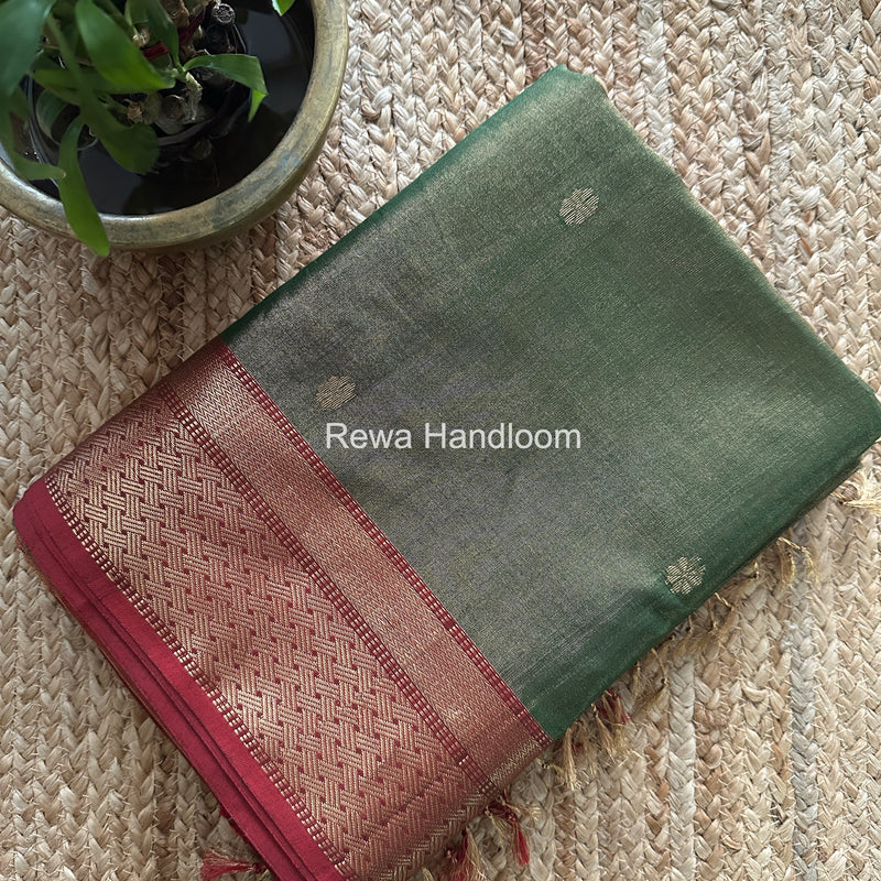 Maheshwari Green Tissue Butti Saree TBBS0121