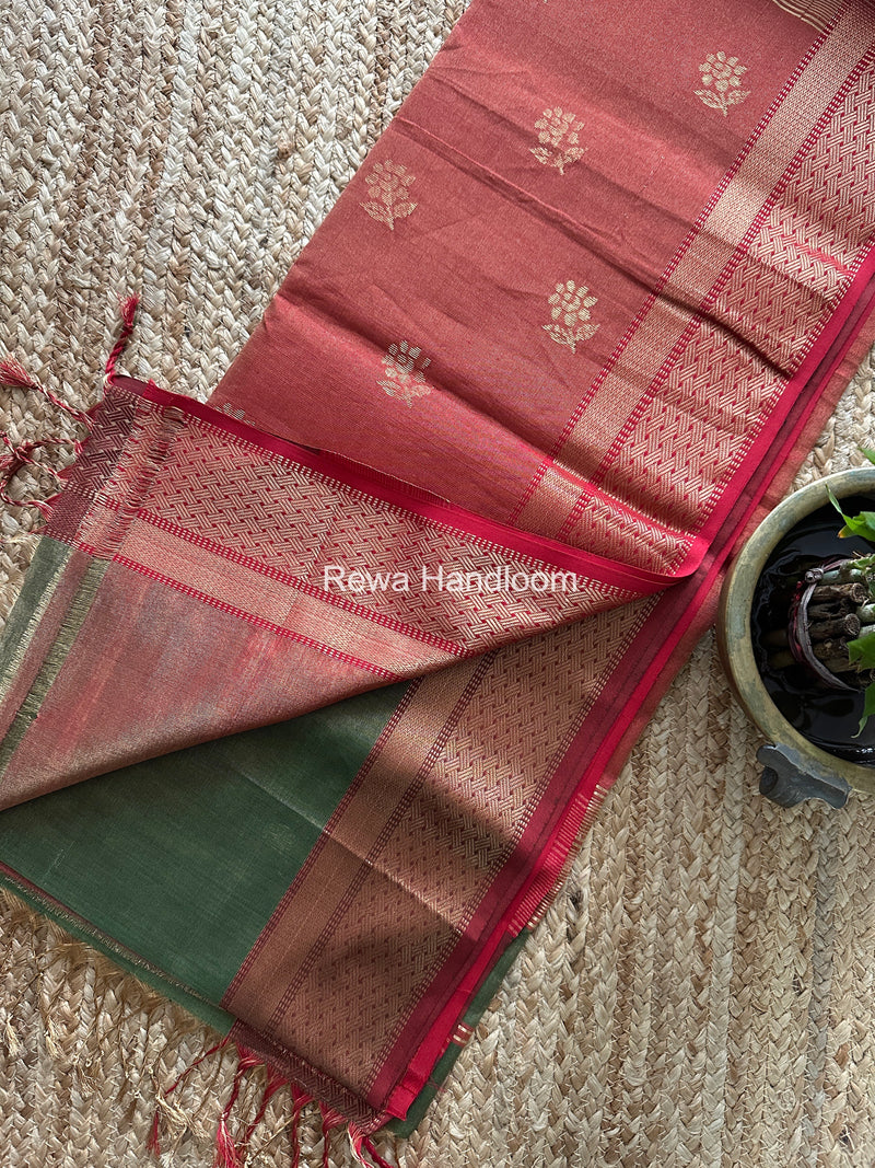 Maheshwari Green Tissue Butti Saree TBBS0121