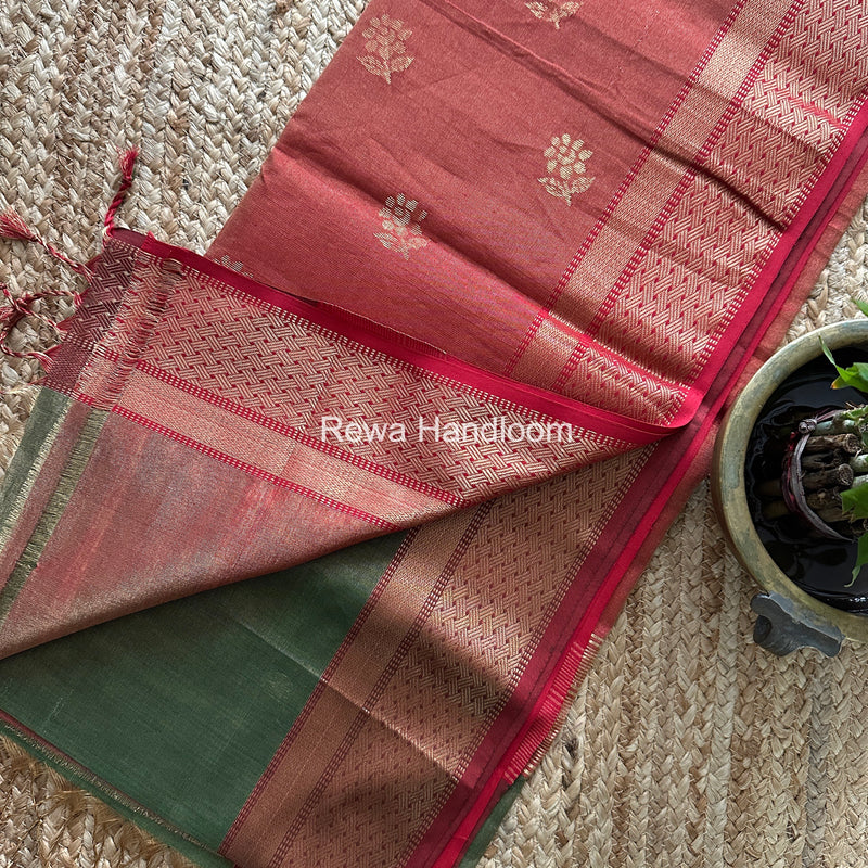 Maheshwari Green Tissue Butti Saree TBBS0121