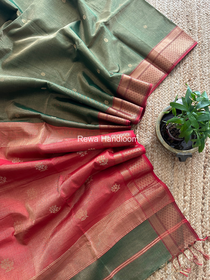 Maheshwari Green Tissue Butti Saree TBBS0121