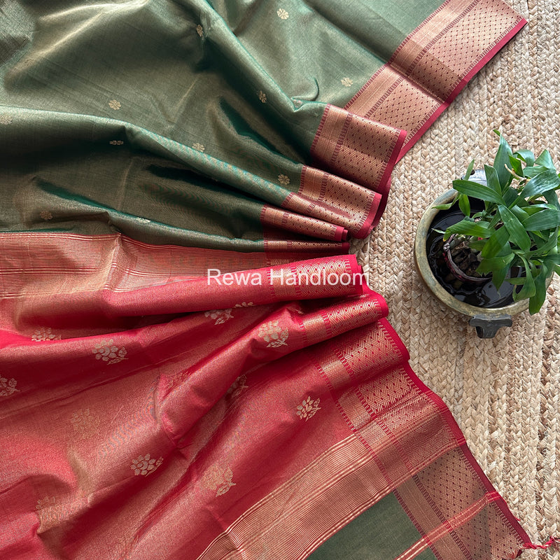 Maheshwari Green Tissue Butti Saree TBBS0121