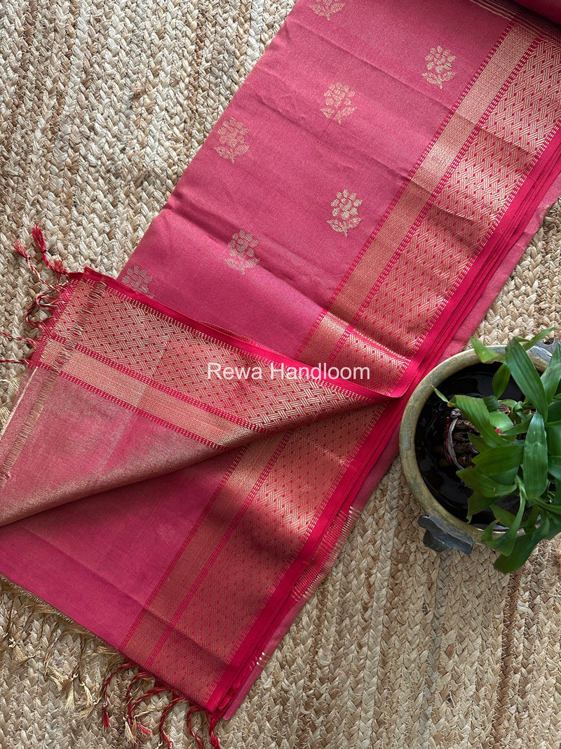 Maheshwari Pink Tissue Butti Saree TBBS0122