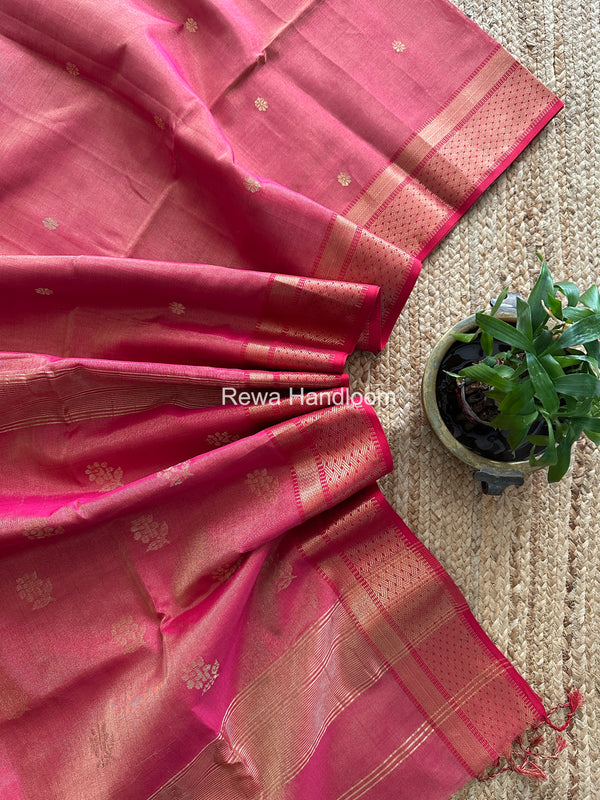 Maheshwari Pink Tissue Butti Saree TBBS0122