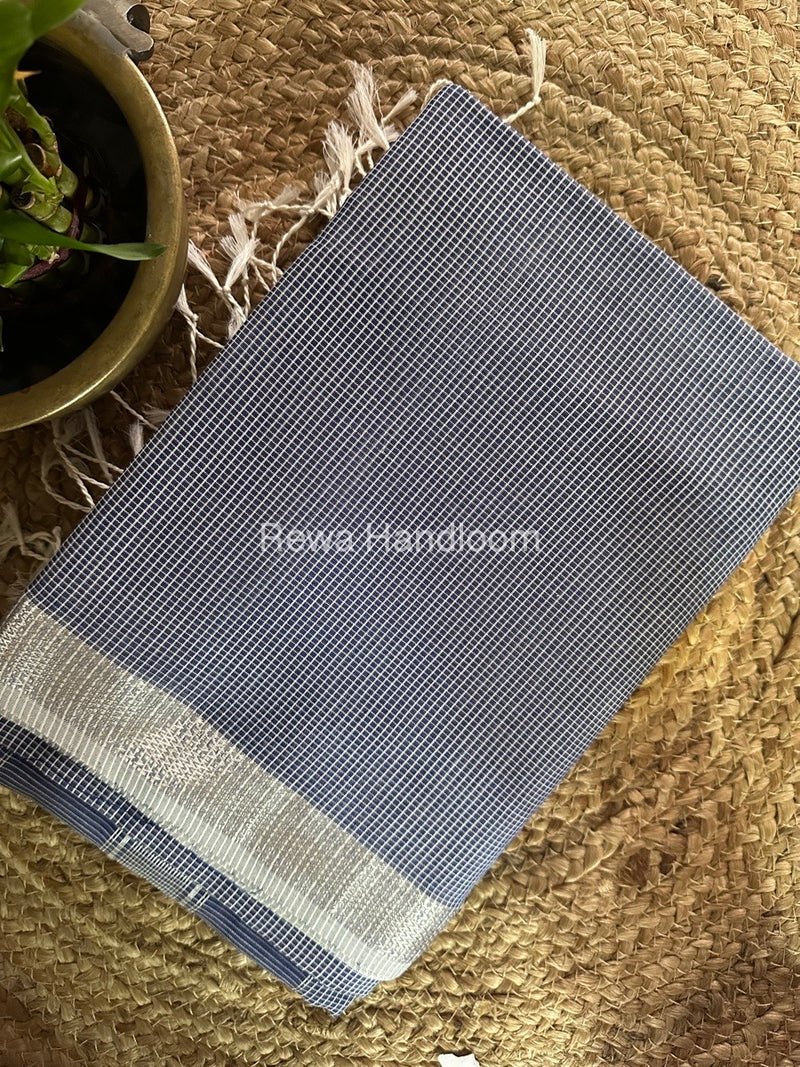 Maheshwari Blue Self Checks Saree CB014