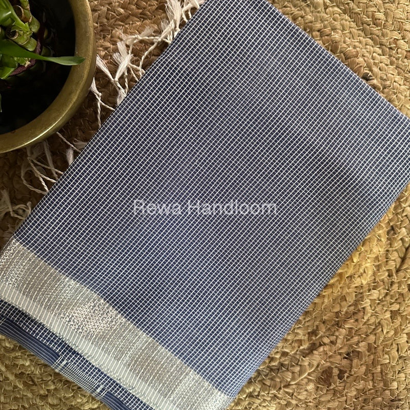 Maheshwari Blue Self Checks Saree CB014