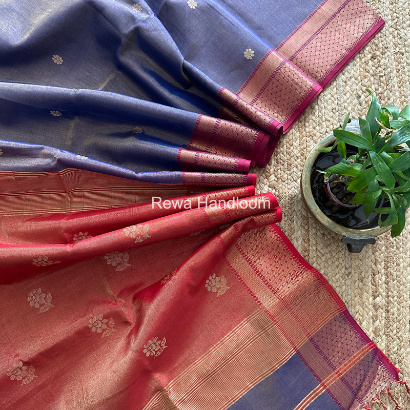 Maheshwari Blue Tissue Butti Saree TBBS0124