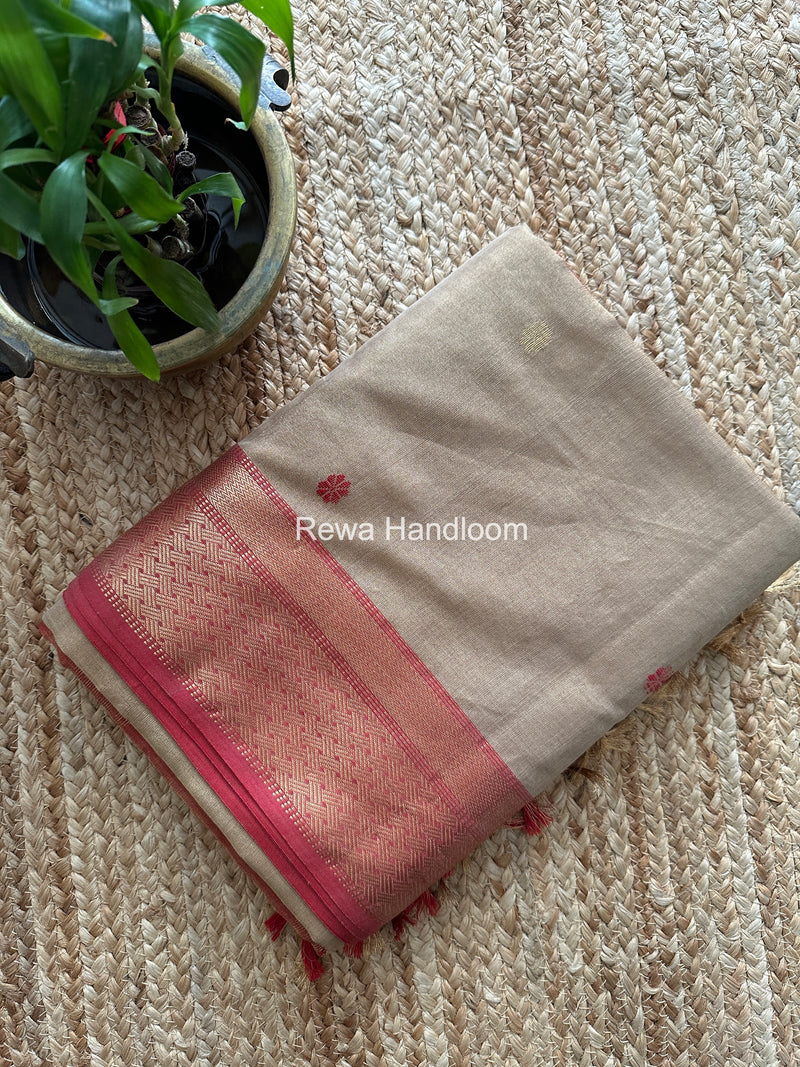 Maheshwari Beige Tissue Butti Saree TBBS0125
