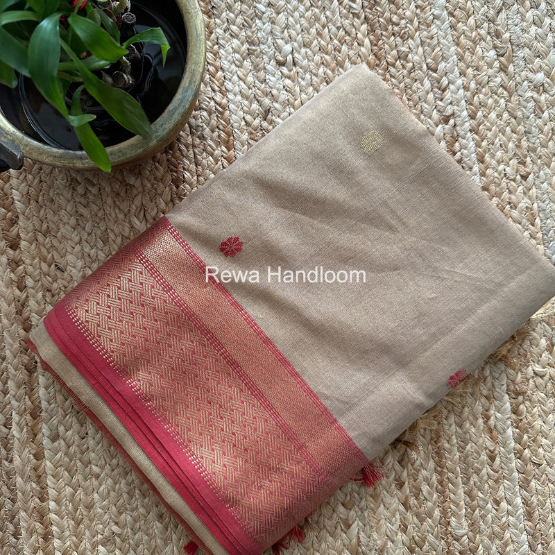 Maheshwari Beige Tissue Butti Saree TBBS0125