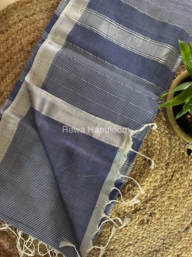 Maheshwari Blue Self Checks Saree CB014