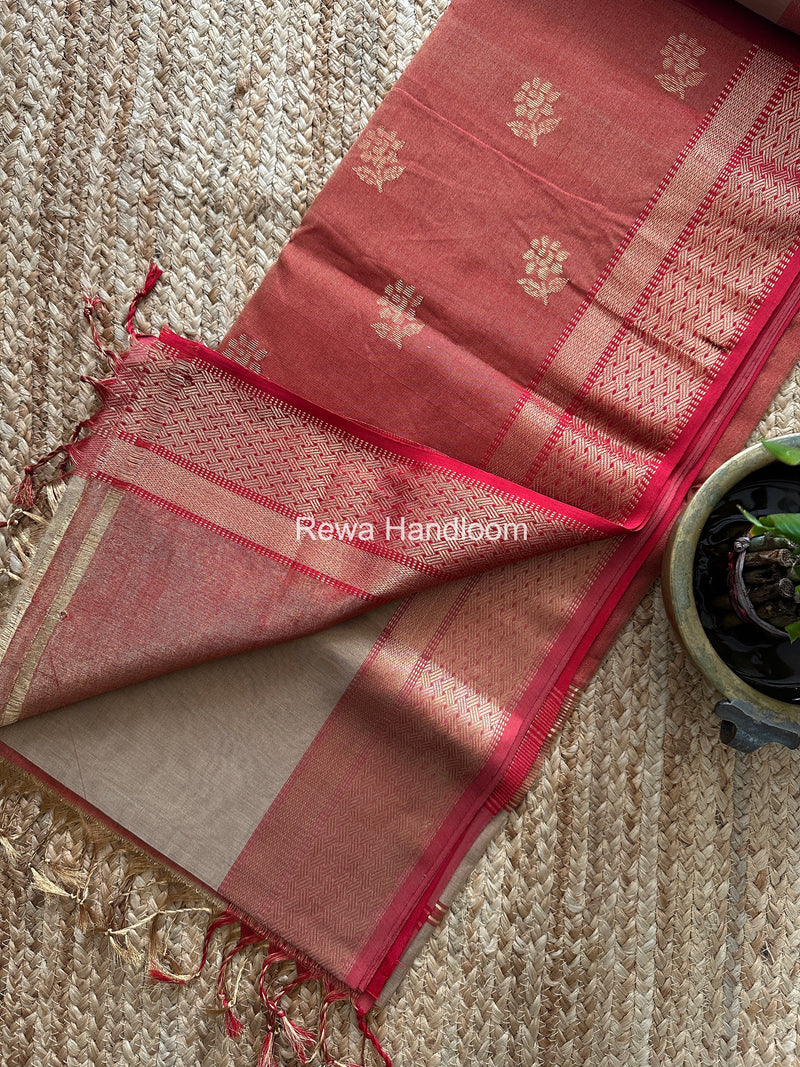 Maheshwari Beige Tissue Butti Saree TBBS0125