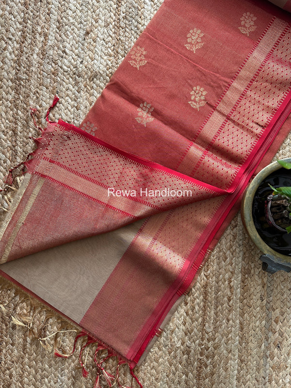 Maheshwari Beige Tissue Butti Saree TBBS0125