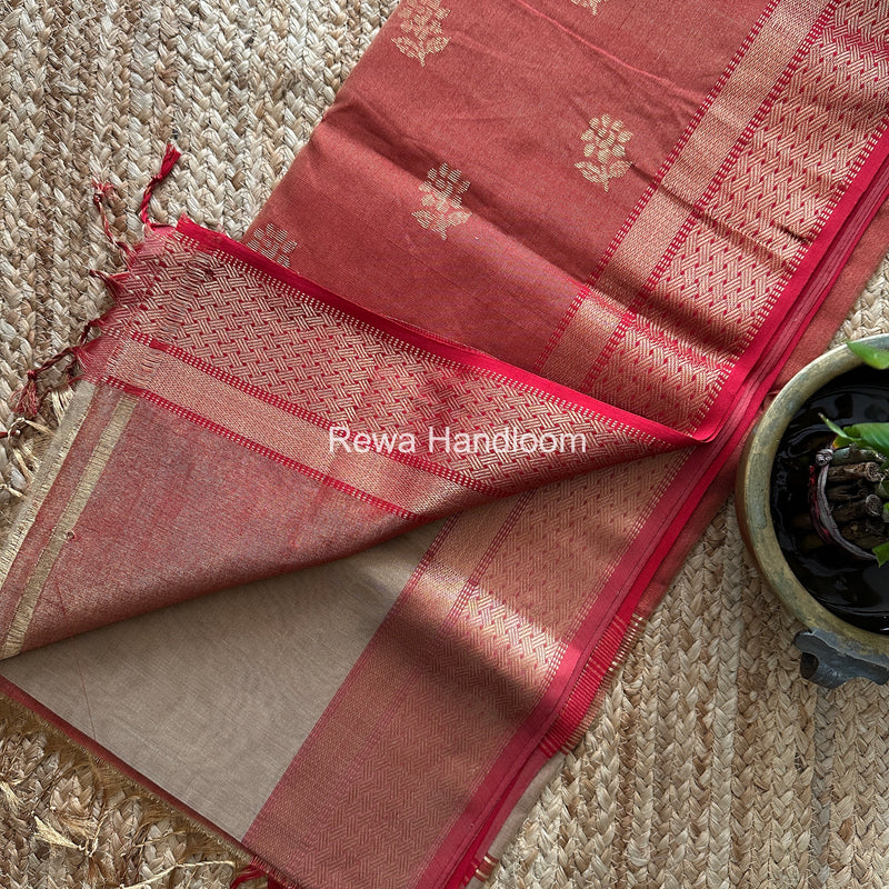 Maheshwari Beige Tissue Butti Saree TBBS0125