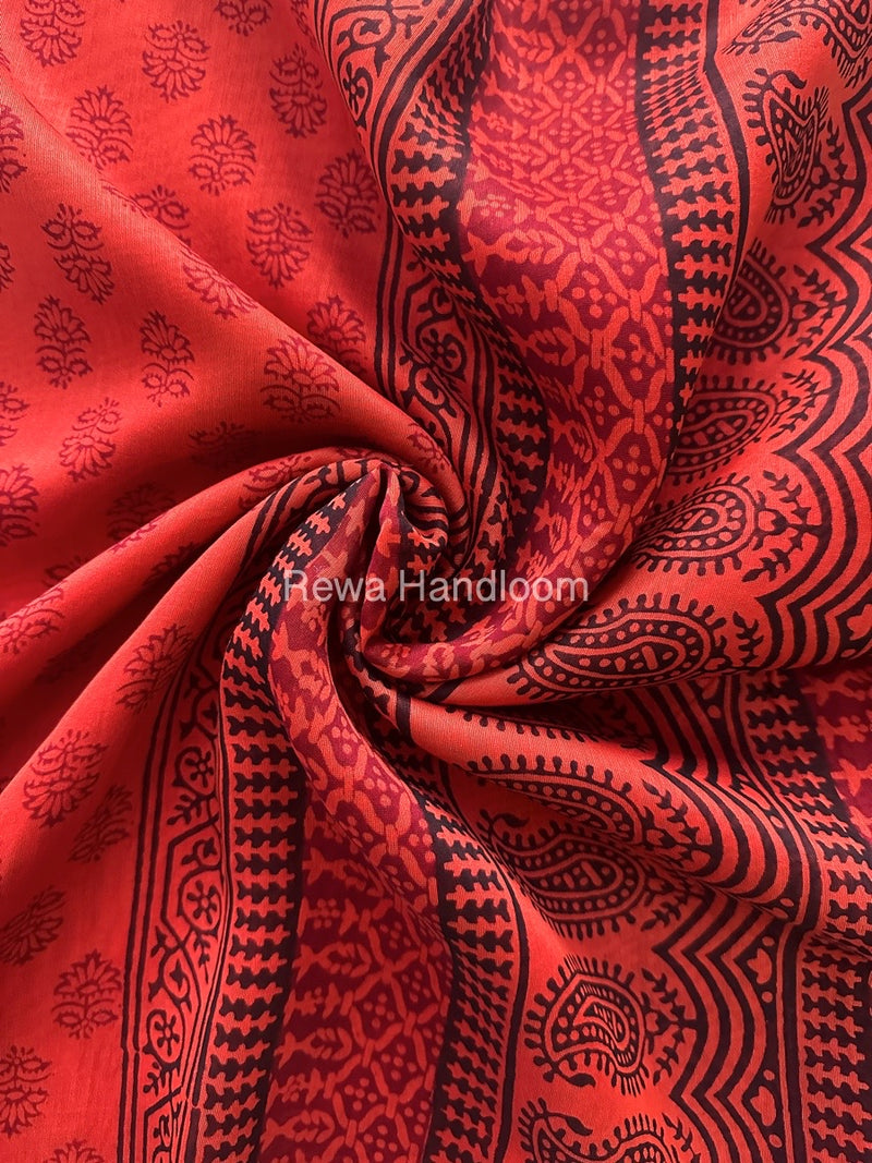 Maheshwari Dark Orange Bagh Print Small Border Saree MTBS016
