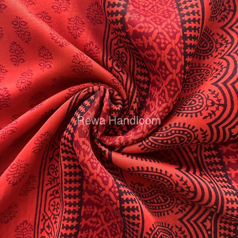 Maheshwari Dark Orange Bagh Print Small Border Saree MTBS016