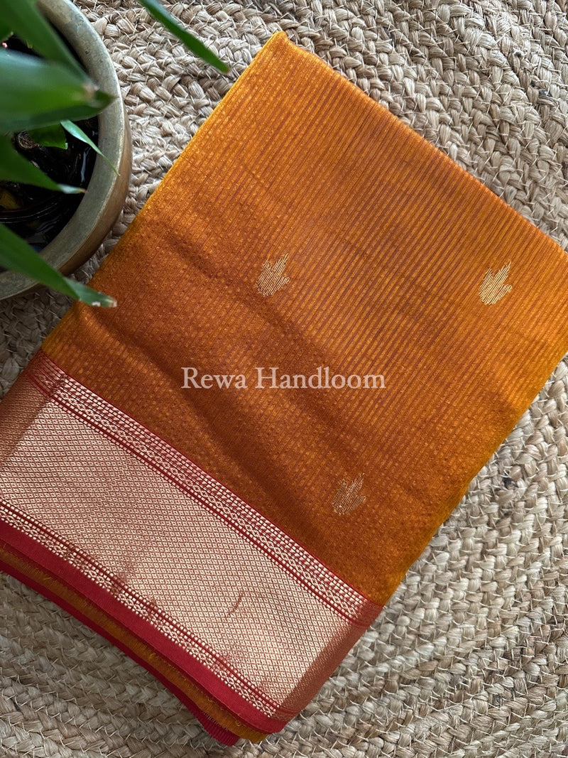 Maheshwari Mustard Yellow Butta Pallu Silk Saree ZM014