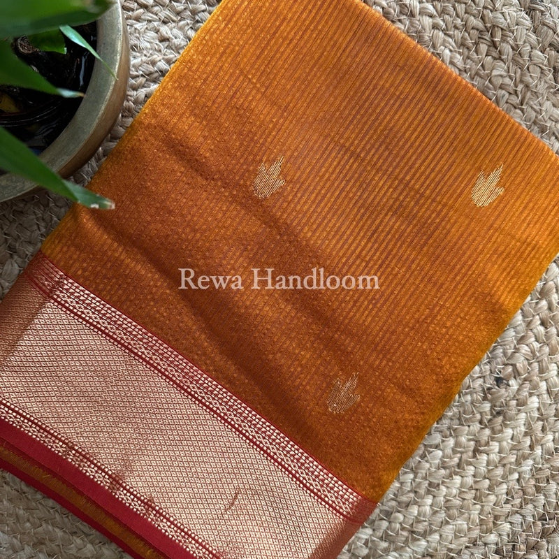 Maheshwari Mustard Yellow Butta Pallu Silk Saree ZM014