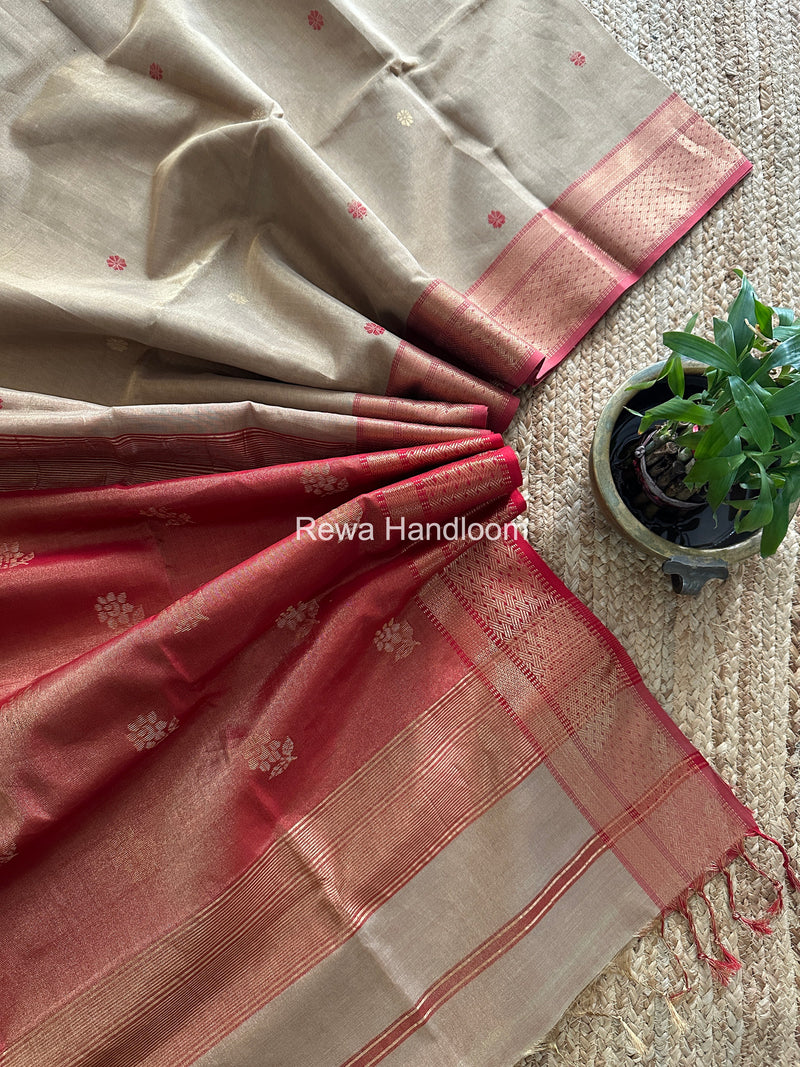 Maheshwari Beige Tissue Butti Saree TBBS0125