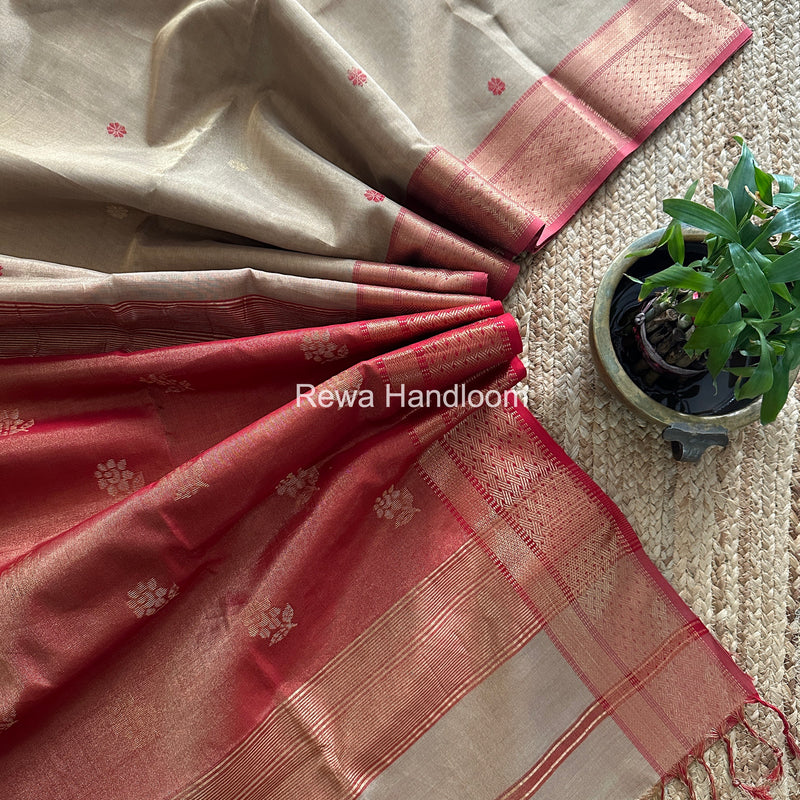 Maheshwari Beige Tissue Butti Saree TBBS0125