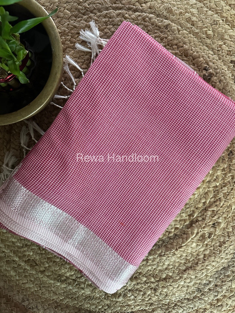 Maheshwari Rani Pink Self Checks Saree CB016