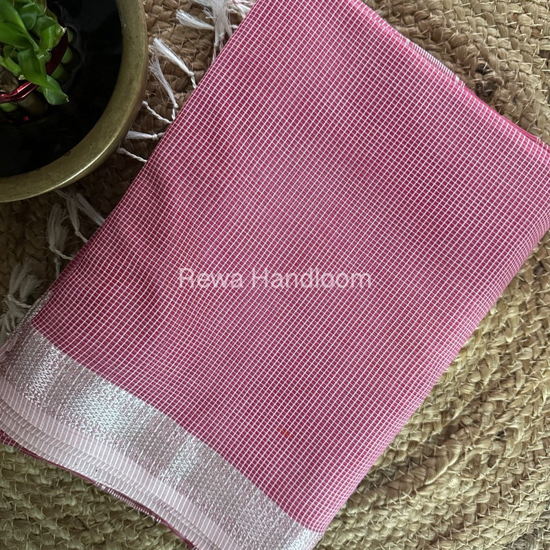 Maheshwari Rani Pink Self Checks Saree CB016