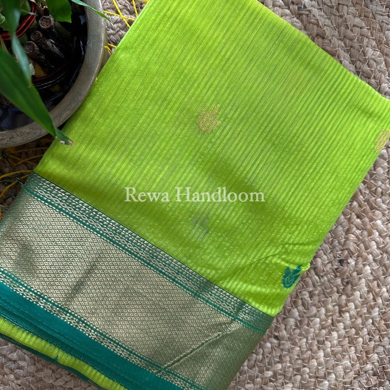 Maheshwari Parrot Green Butta Pallu Silk Saree ZM013