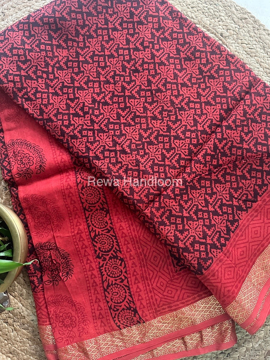 Maheshwari Bagh Print Small Border Saree