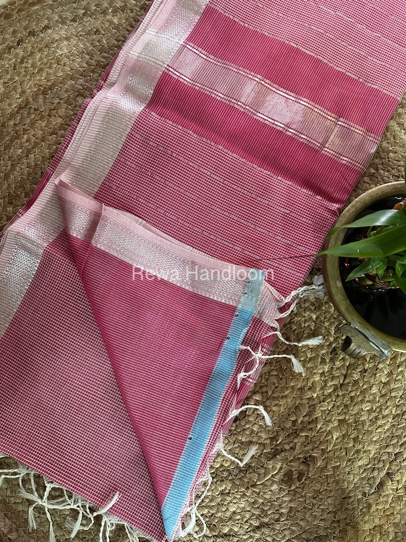 Maheshwari Rani Pink Self Checks Saree CB016