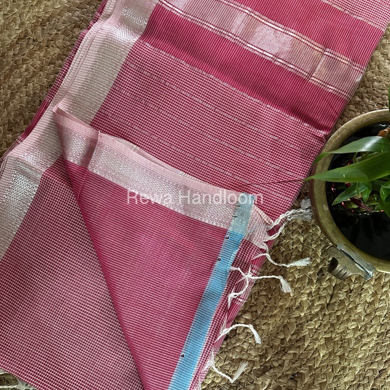 Maheshwari Rani Pink Self Checks Saree CB016