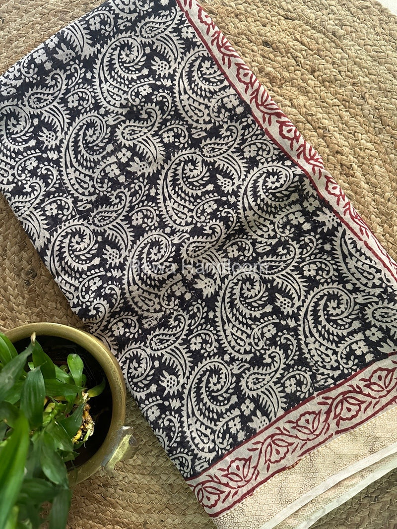 Maheshwari White Black Bagh Print Small Border Saree MTBS018