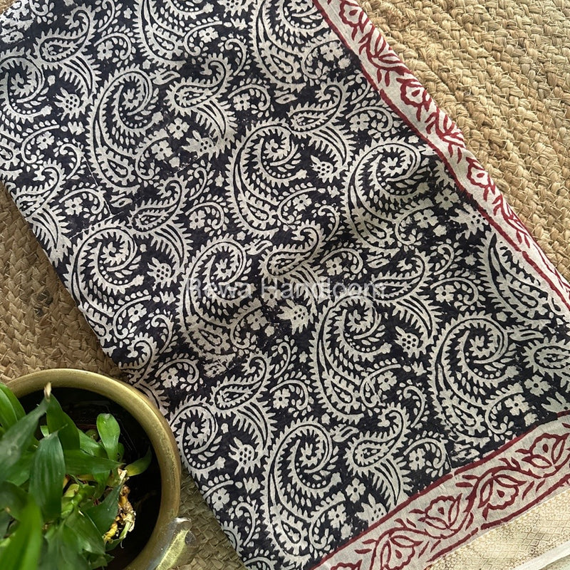 Maheshwari White Black Bagh Print Small Border Saree MTBS018