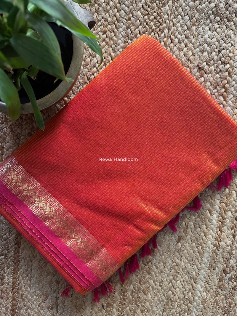 Maheshwari Orange Garbha Reshami Silk Saree GS266