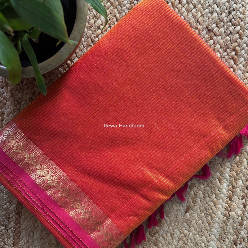 Maheshwari Orange Garbha Reshami Silk Saree GS266