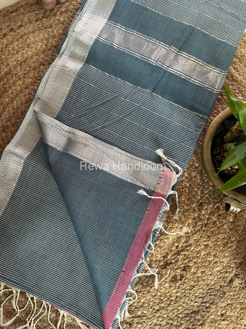 Maheshwari Aqua Self Checks Saree CB017