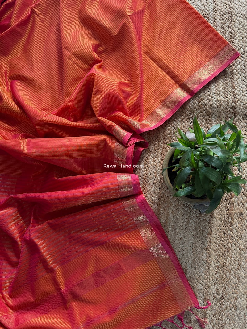 Maheshwari Orange Garbha Reshami Silk Saree GS266
