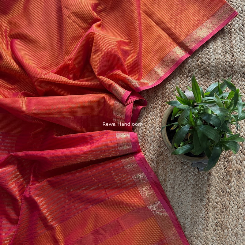 Maheshwari Orange Garbha Reshami Silk Saree GS266