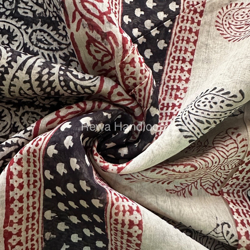 Maheshwari White Black Bagh Print Small Border Saree MTBS018