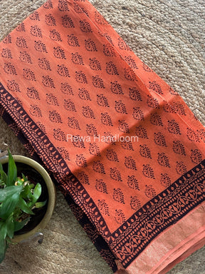 Maheshwari Peach Bagh Print Small Border Saree MTBS019