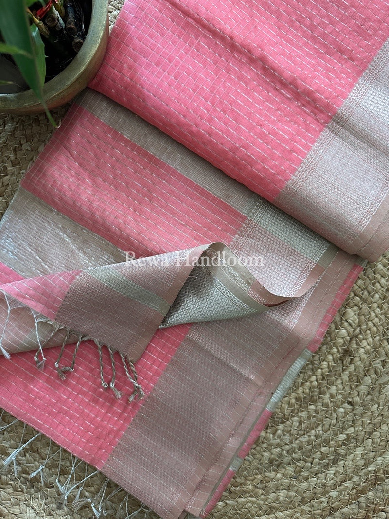 Maheshwari Silver Zari Checks Silk Saree
