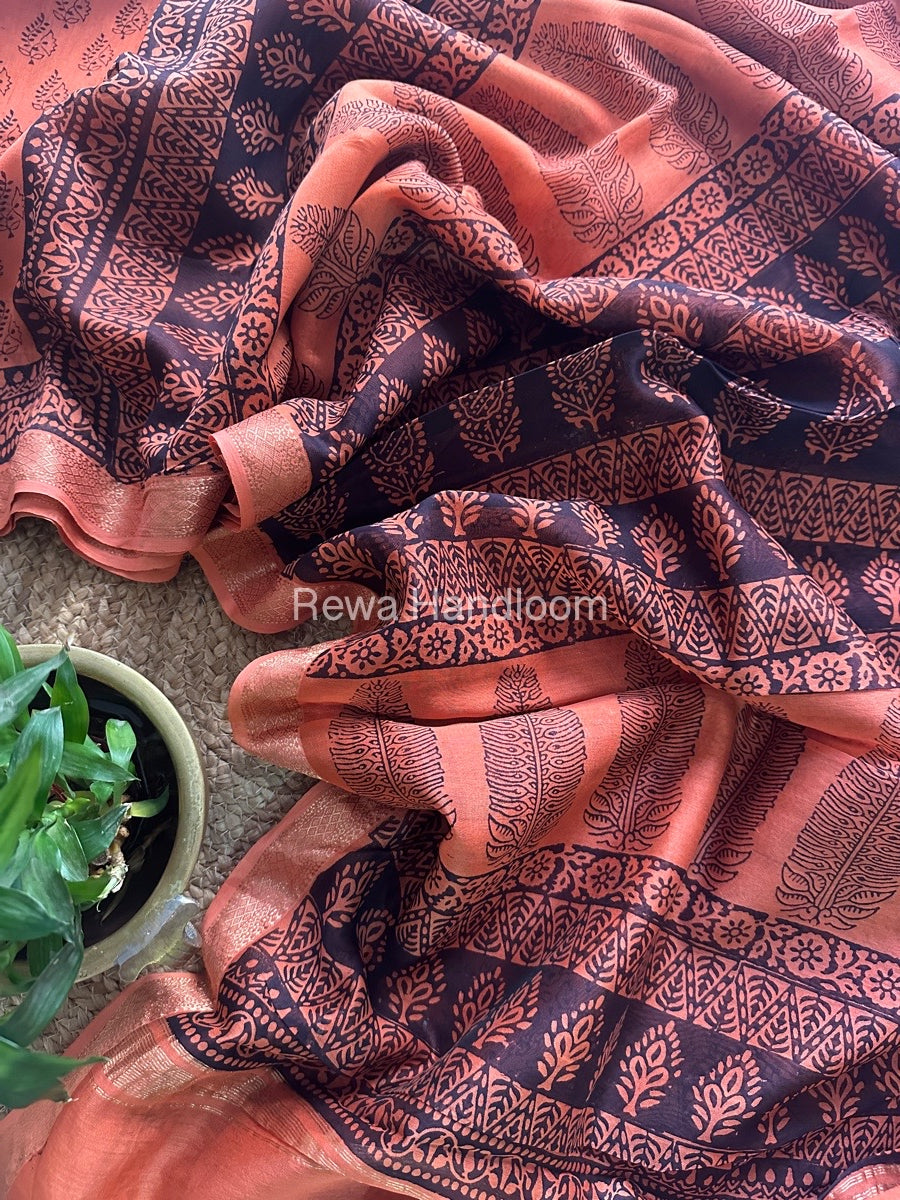 Maheshwari Peach Bagh Print Small Border Saree MTBS019