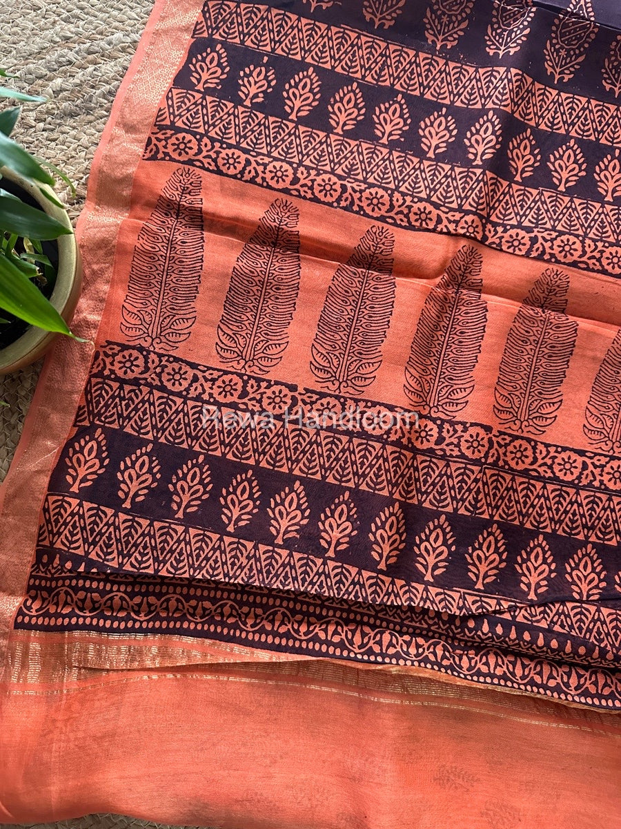 Maheshwari Peach Bagh Print Small Border Saree MTBS019