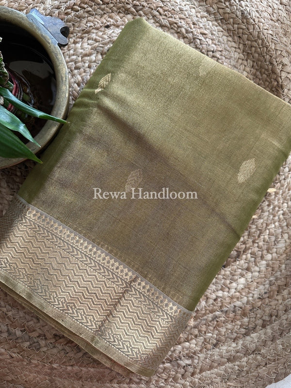 Maheshwari Olive Green Tissue Saree TBS025