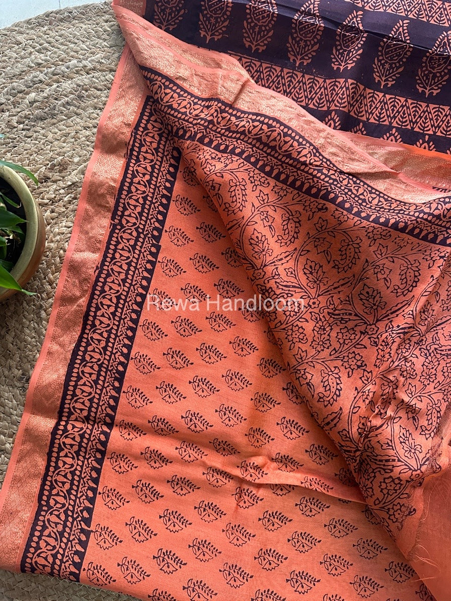 Maheshwari Peach Bagh Print Small Border Saree MTBS019