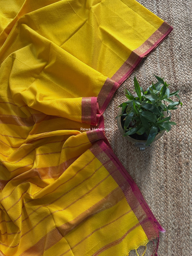 Maheshwari Yellow Garbha Reshami Silk Saree GS268