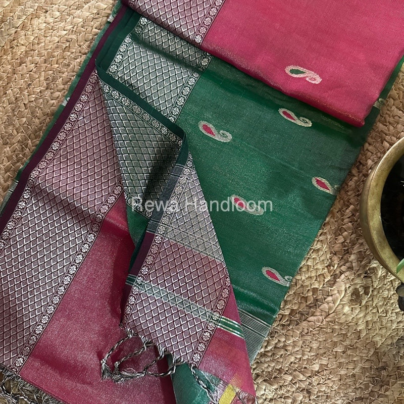 Maheshwari Silver Tissue Meena Butti Saree