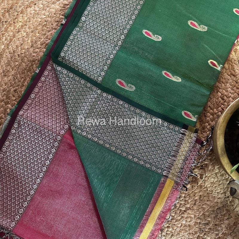 Maheshwari Onion Pink Silver Tissue Meena Butti Saree SMB0011