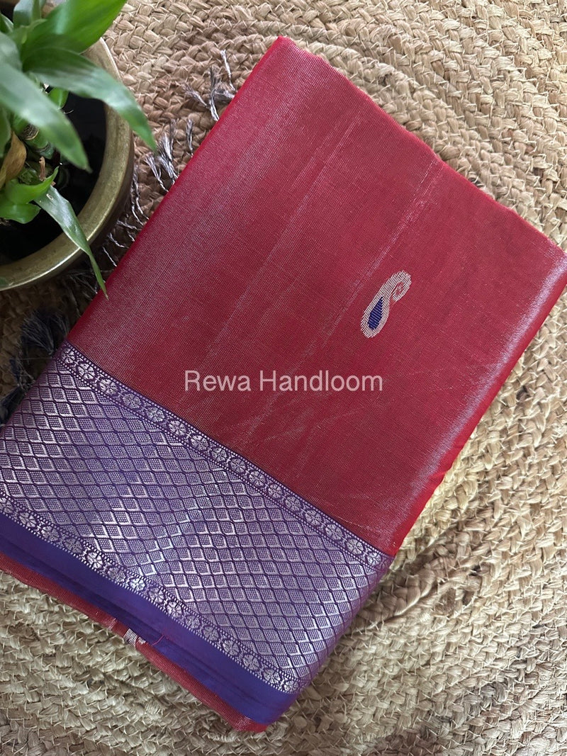 Maheshwari Maroon Silver Tissue Meena Butti Saree SMB0014
